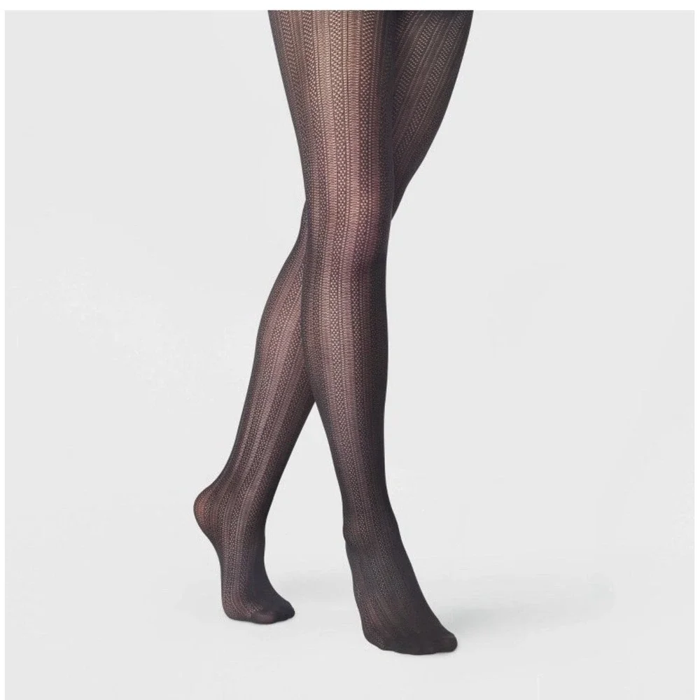 A New Day Pointelle Sweater Tights L/XL Black Openwork Stitching Set of 2 NWT